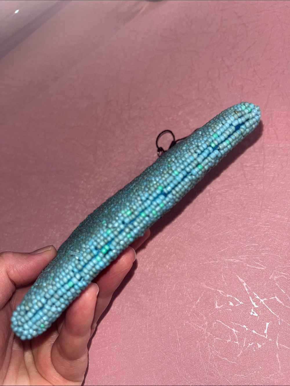 Beaded Evil Eye Wristlet Pouch in Aqua & Blue - Picture 5 of 16